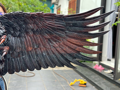 Tượng Đại Bàng Tung Cánh Treo Tường Gỗ Trắc Đỏ Đen Ngang 170