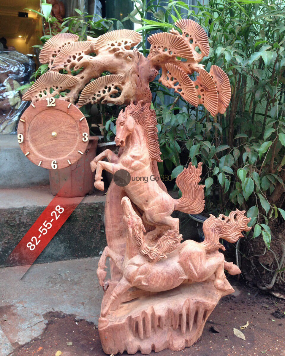 Tượng Ngựa Song Mã Uyên Ương Treo Đồng Hồ