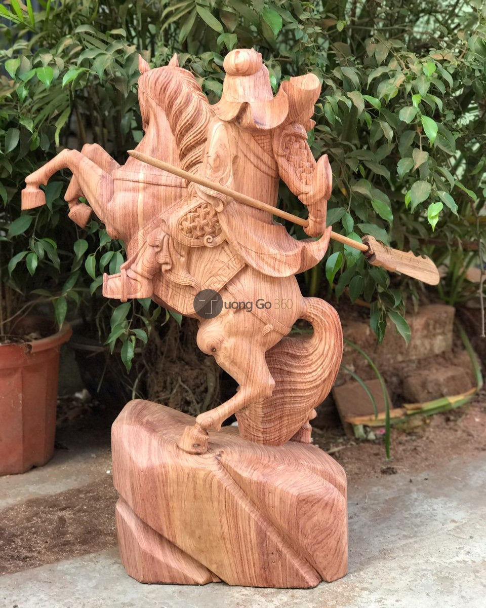Tượng Quan Công Cưỡi Ngựa Gỗ Hương