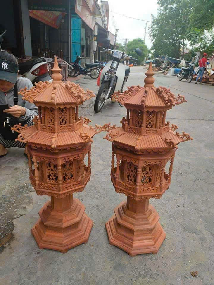 Cặp Lông Đen Thờ 2 Tầng Gỗ Hương Cao Cấp - Chiều Cao 80cm