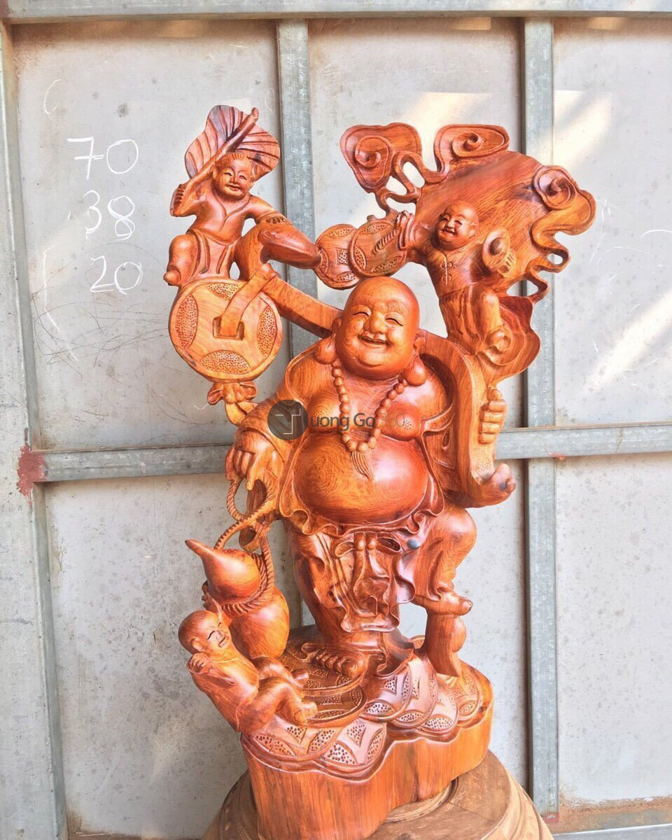 Di Lặc Như Ý Tam Phúc Gỗ Hương