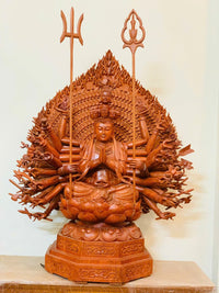 Tượng Phật Thiên Thủ Thiên Nhãn Gỗ Hương Đá - Cao 107cm