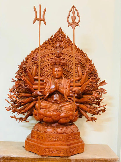 Tượng Phật Thiên Thủ Thiên Nhãn Gỗ Hương Đá - Cao 107cm