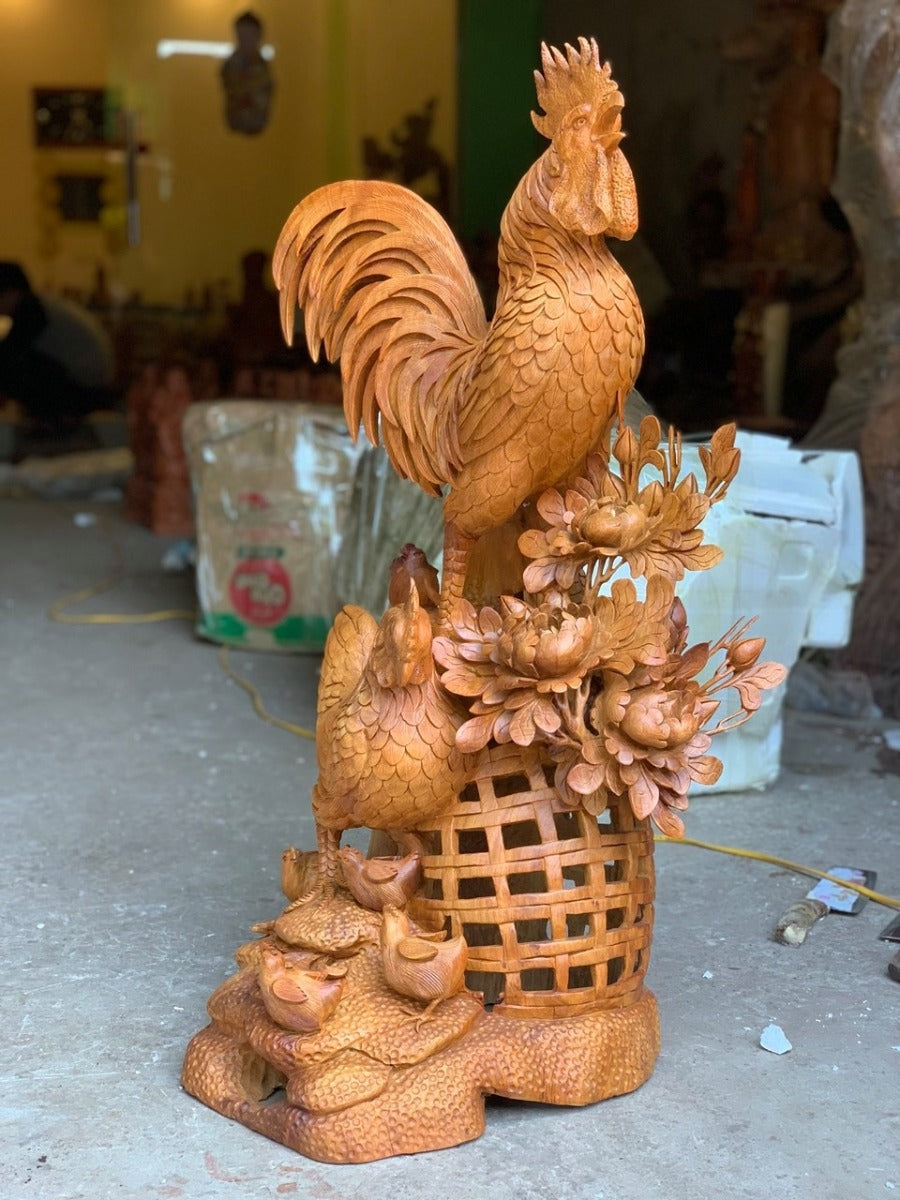 Tượng Gia Đình Gà - Hoa Phù Dung