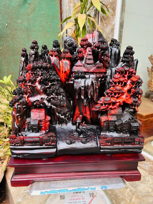 Tiểu Cảnh Non Nước Gỗ Trắc Ta Đỏ Đen - Hàng Kỹ Nét Cao Cấp