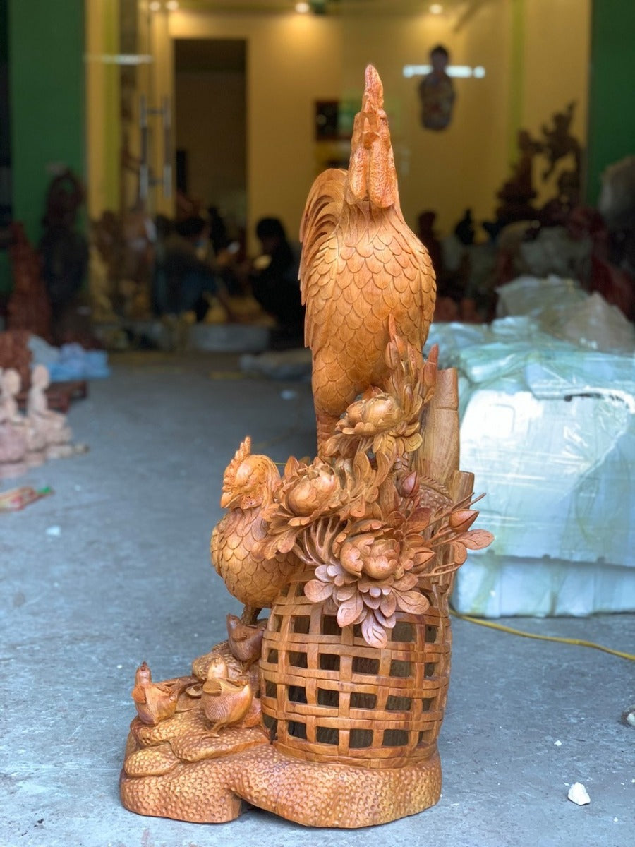 Tượng Gia Đình Gà - Hoa Phù Dung