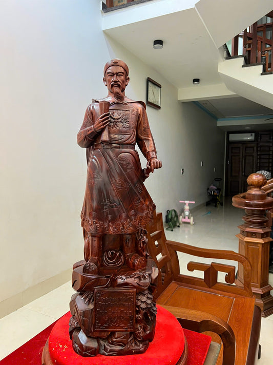 Tượng Trần Quốc Tuấn Gỗ Tử Đàn Liền Khối - Cao 80cm