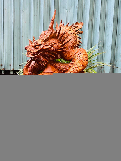 Tượng Nhất Long Trấn Chum Phong Thủy Gỗ Hương Cao 63cm