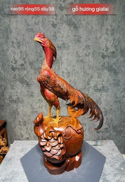 Tượng Linh Vật Gà Chọi Kê Chiến Gỗ Hương Gia Lai - Chiến Kê Đại Cát