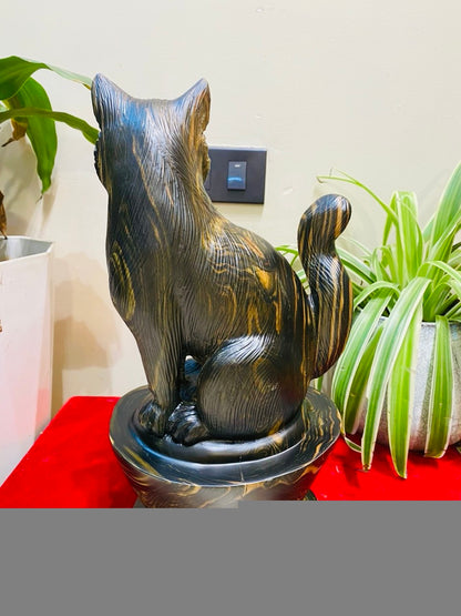 Tượng Linh Vật  Mèo Gỗ Mun Hoa Phong Thuỷ Cao 34cm