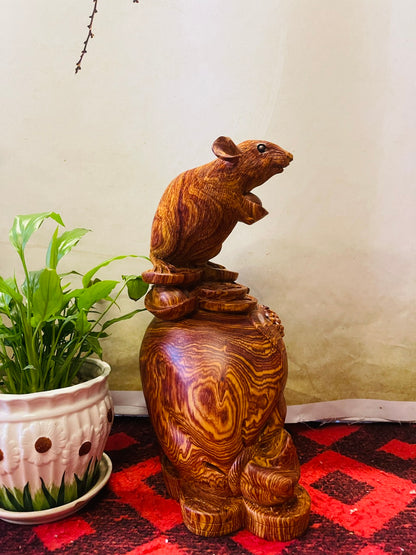 Chuột Gỗ Cẩm Tài Lộc Đứng Trấn Tài Lộc Phong Thủy Cao 36cm