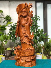 Tượng Đạt Ma Quái Hải Gỗ Bách Xanh Cao 91cm
