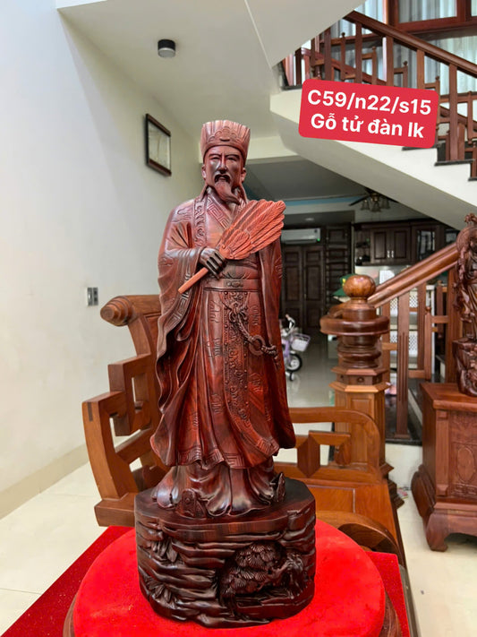 Tượng Khổng Minh Cầm Quạt  Gỗ Tử Đàn Liền Khối Cao  59