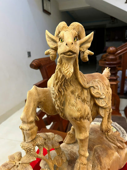 Tượng Linh Vật Dê Gỗ Ngọc Am Đỏ Nhất Dương  Cao 50cm