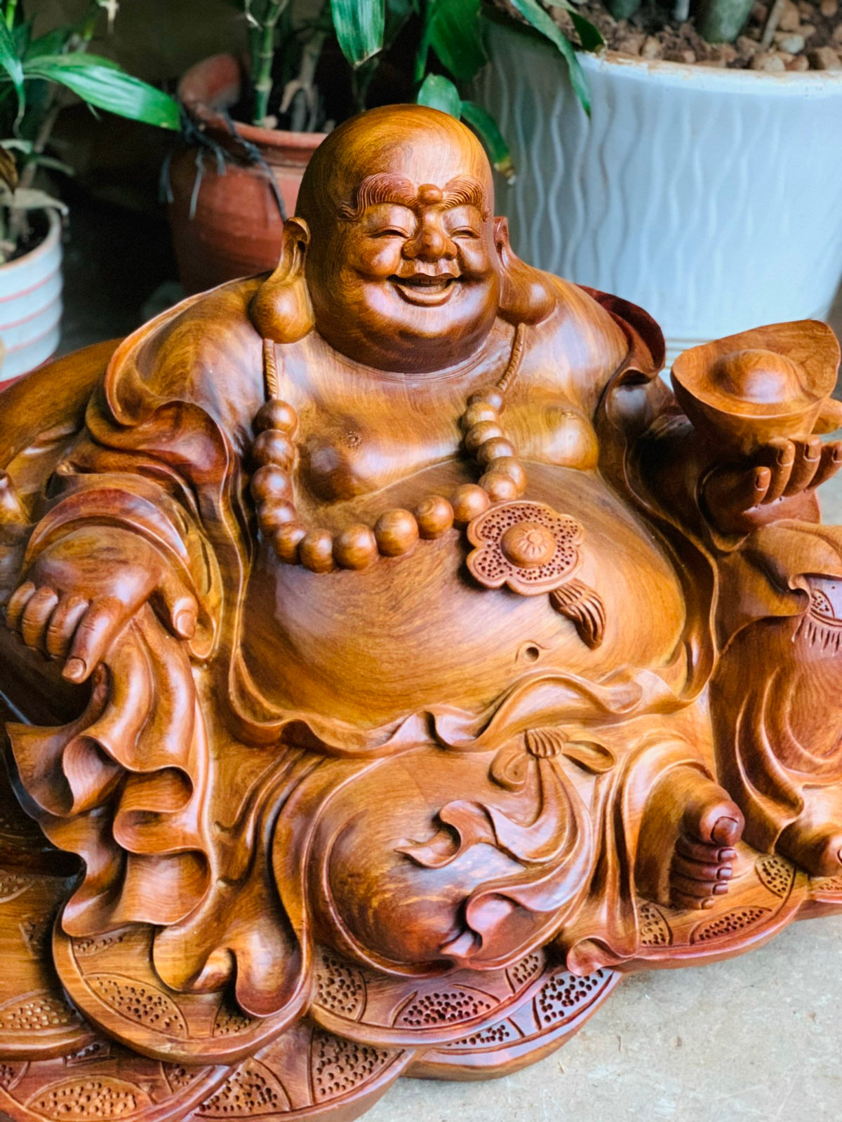 Tượng Di Lặc Ngồi Bảo Tiền Ngang 65cm