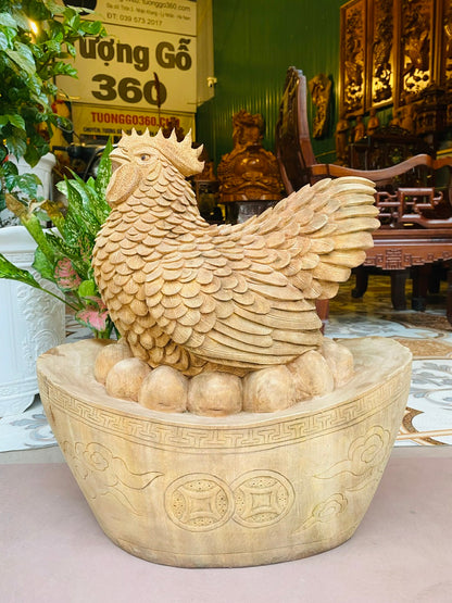 Gà Mái Ấp Trứng Vàng Kim Kê Sanh Tài Gỗ Ngọc Am Cao 48