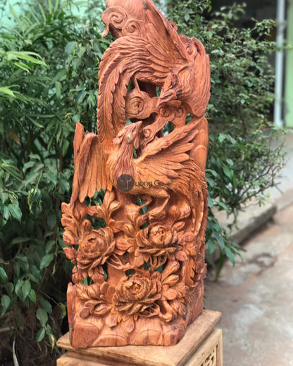 Tượng Song Phượng Uyên Ương Gỗ Hương