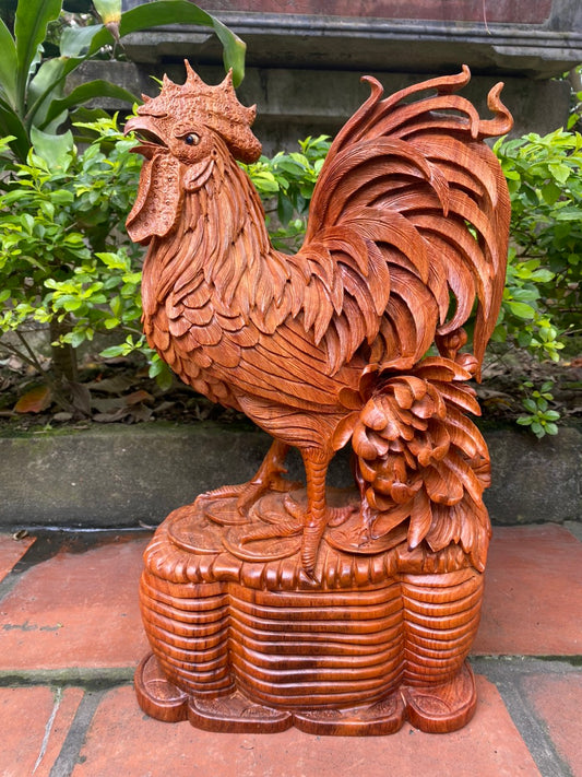 Tượng Linh Vật Gà Nhất Kê Gỗ Hương Ta Cao 43cm