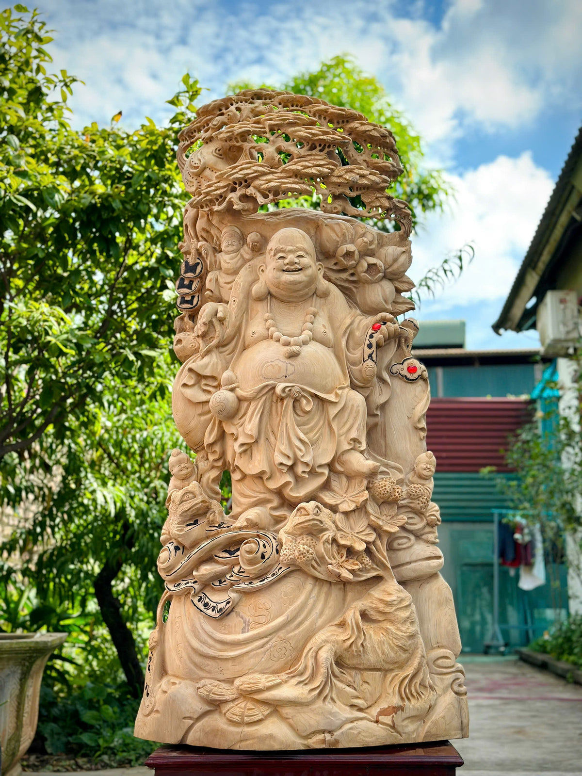 Tượng Di Lặc Tam Phúc Gỗ Ngọc Am - Hàng Mộc Nguyên Khối, Siêu Thơm