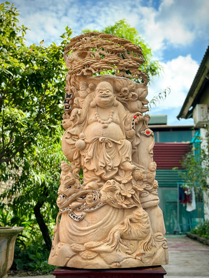 Tượng Di Lặc Tam Phúc Gỗ Ngọc Am - Hàng Mộc Nguyên Khối, Siêu Thơm