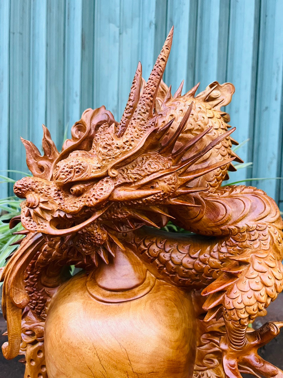 Tượng Nhất Long Trấn Chum Phong Thủy Gỗ Hương Cao 63cm