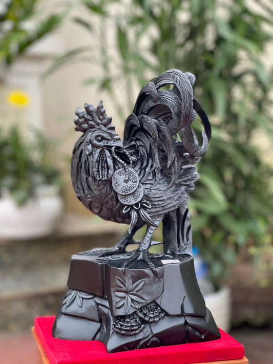 Gà Trống Gỗ Mun Sừng  Cao Cấp Cao 32cm