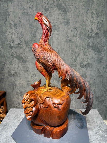 Tượng Linh Vật Gà Chọi Kê Chiến Gỗ Hương Gia Lai - Chiến Kê Đại Cát