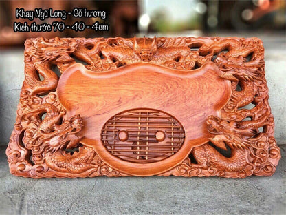 Khay Trà Chạm Ngũ Rồng - Gỗ Hương