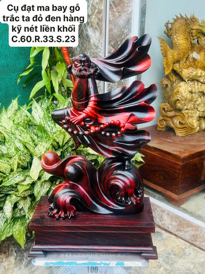 Cụ Đạt Ma Bay Gỗ Trắc Ta Đỏ Đèn Cao 60cm