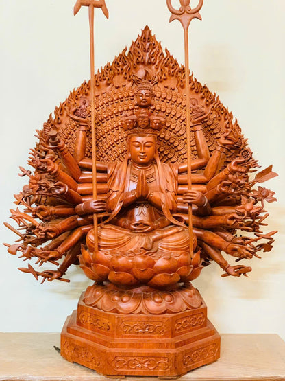 Tượng Phật Thiên Thủ Thiên Nhãn Gỗ Hương Đá - Cao 107cm
