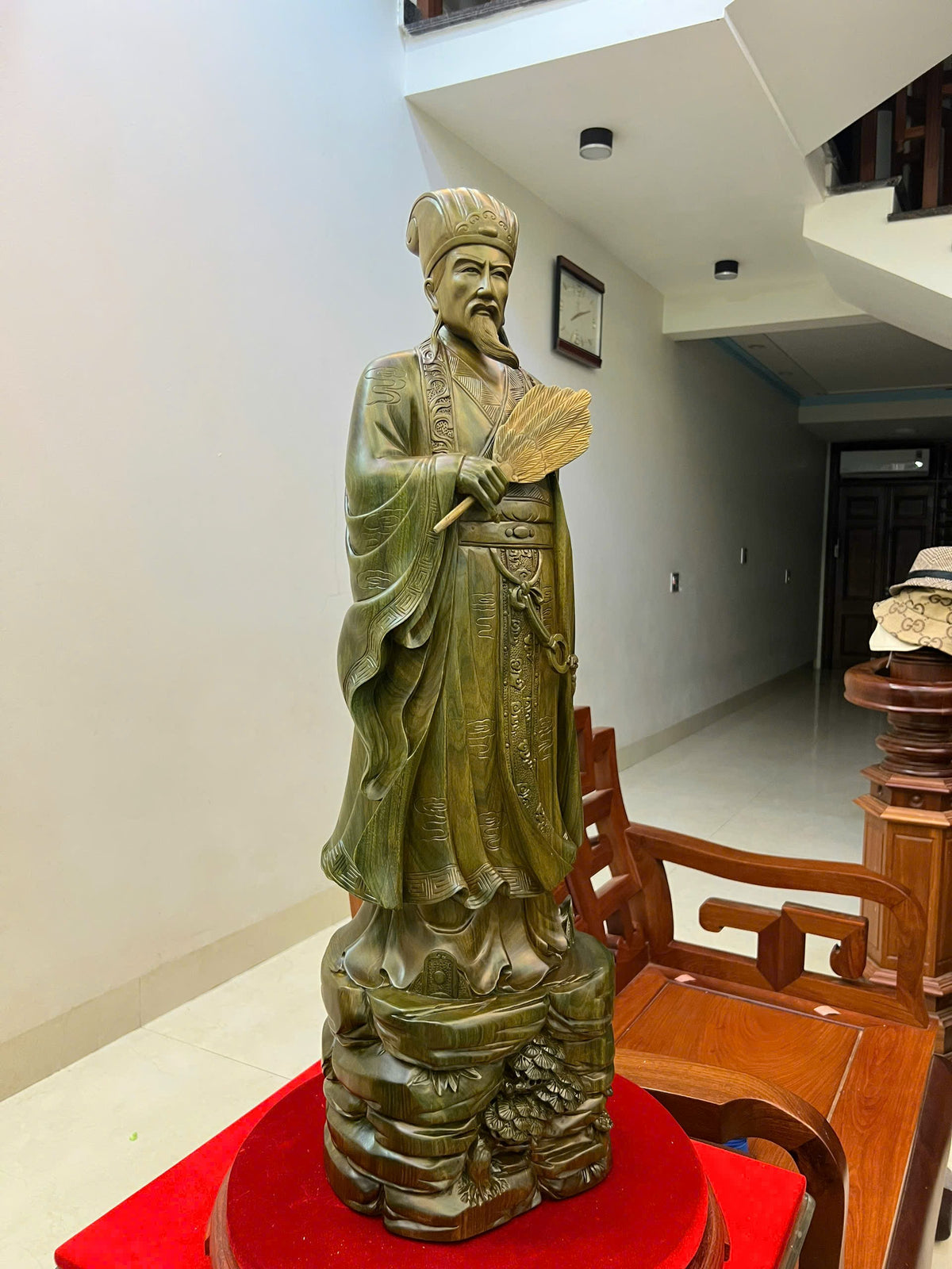 Tượng Khổng Minh Gỗ Trắc Xanh - Cao 80cm