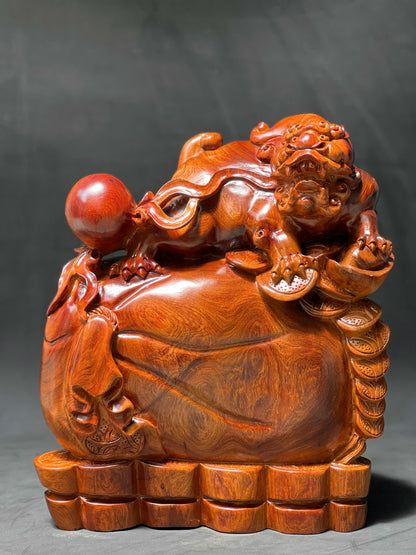 Tượng Linh Vật Phong Thủy Nghê Béo Gỗ Hương - Mang Tài Lộc, Cao 50