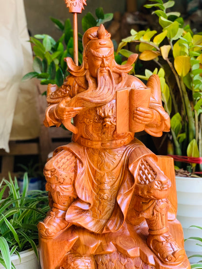 Tượng Gỗ Quan Công Ngồi Đọc Sách Cao 80cm Dế Chạm Tùng
