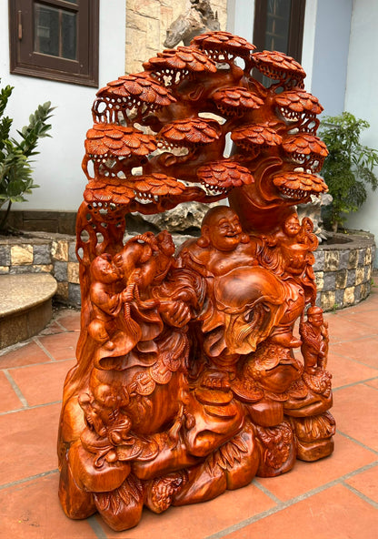 Tượng Di Lặc Ngũ Phúc Gỗ Hương Ta Cao 85