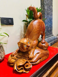 Tượng Mèo Xinh Phú Quý Gỗ Cẩm Việt - Tượng Phong Thủy Độc Đáo