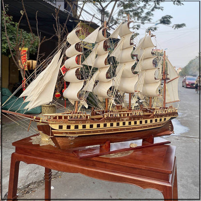 Mô HìnhThuyền Buồm Vải Thân Gỗ Tràm  Dài 120cm