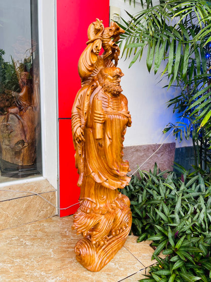 Tượng Đạt Ma Quá Hải Liền Khối Gỗ Ngọc Âm Cao 105cm