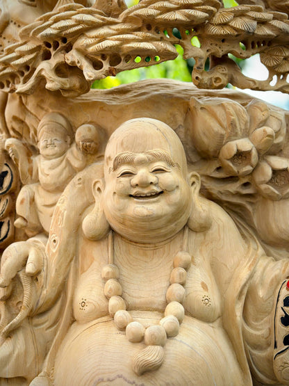 Tượng Di Lặc Tam Phúc Gỗ Ngọc Am - Hàng Mộc Nguyên Khối, Siêu Thơm