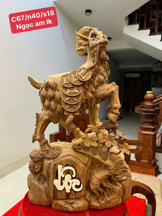 Tượng Linh Vật Nhất Dương Tài Lộc Gỗ Ngọc Am - Cao67