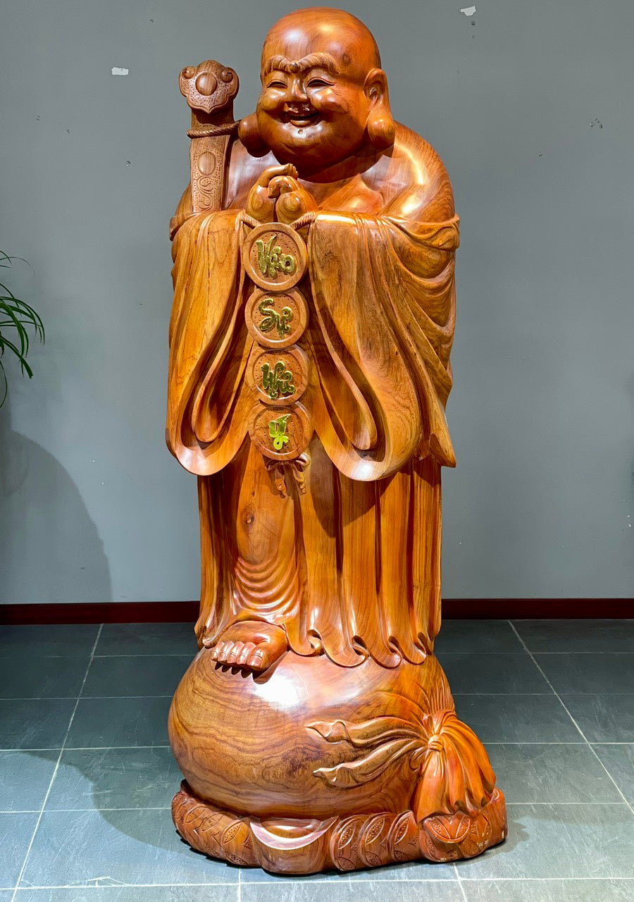 Tượng Di Lặc Chúc Phúc Gỗ Hương Đỏ 1m6 Hàng Đục Thủ Công Cao Cấp