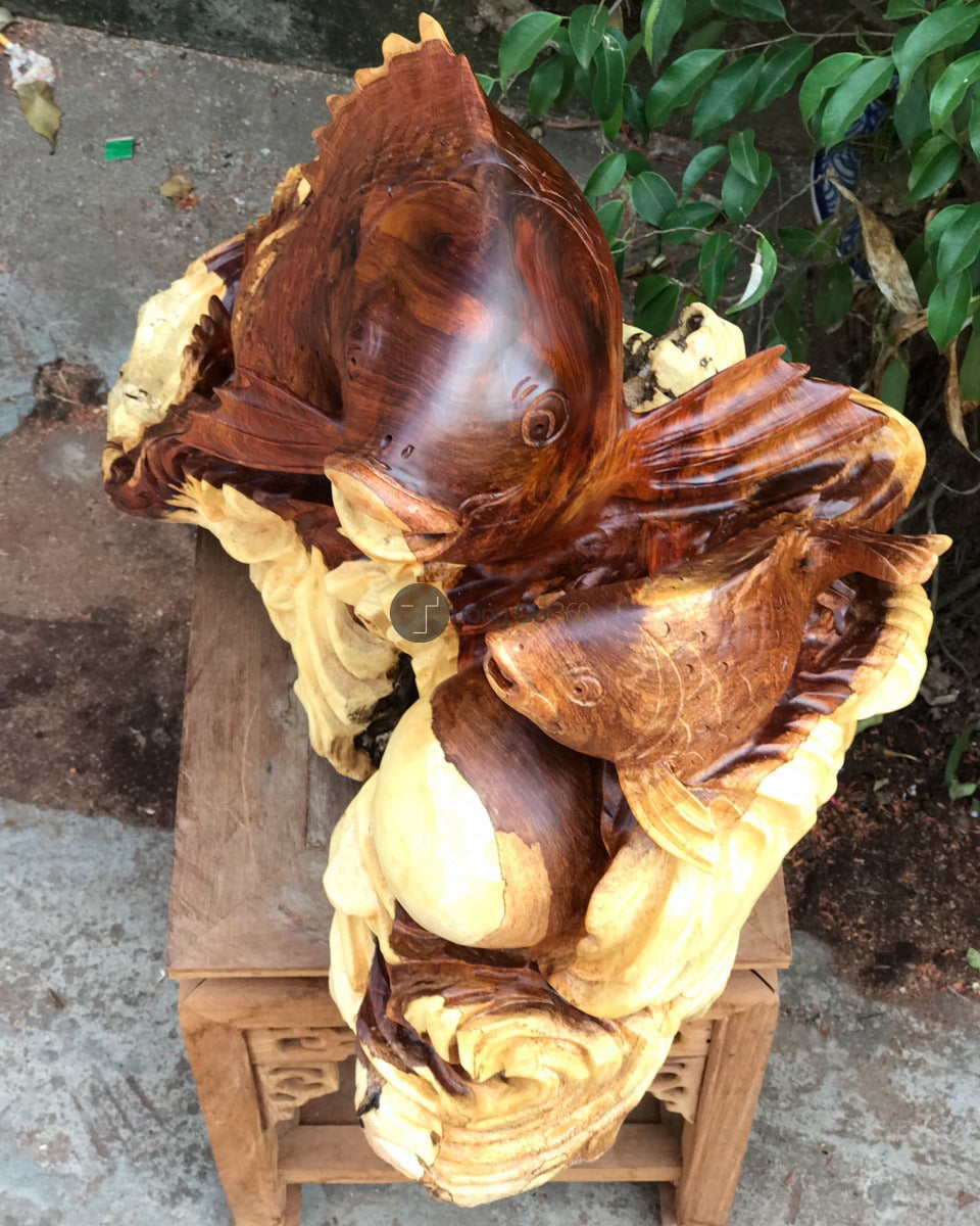 Cá Chép Vờn Ngọc - Gỗ hương