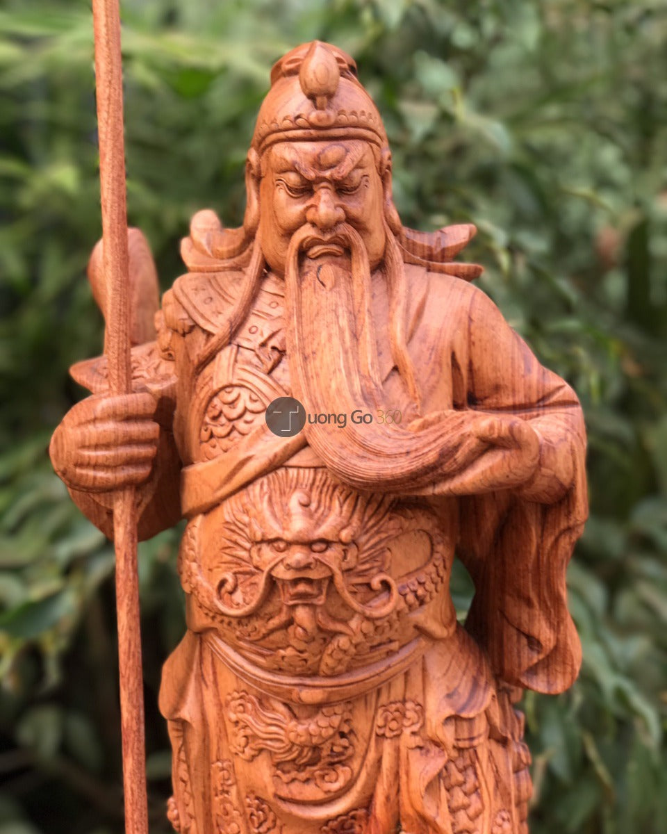 Tượng Gỗ Quan Công Chống Đao Vuốt Râu Đế Tùng