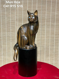 Tượng Linh Vật Con  Mèo Trang Trí Gỗ Mun Hoa Cao 41cm
