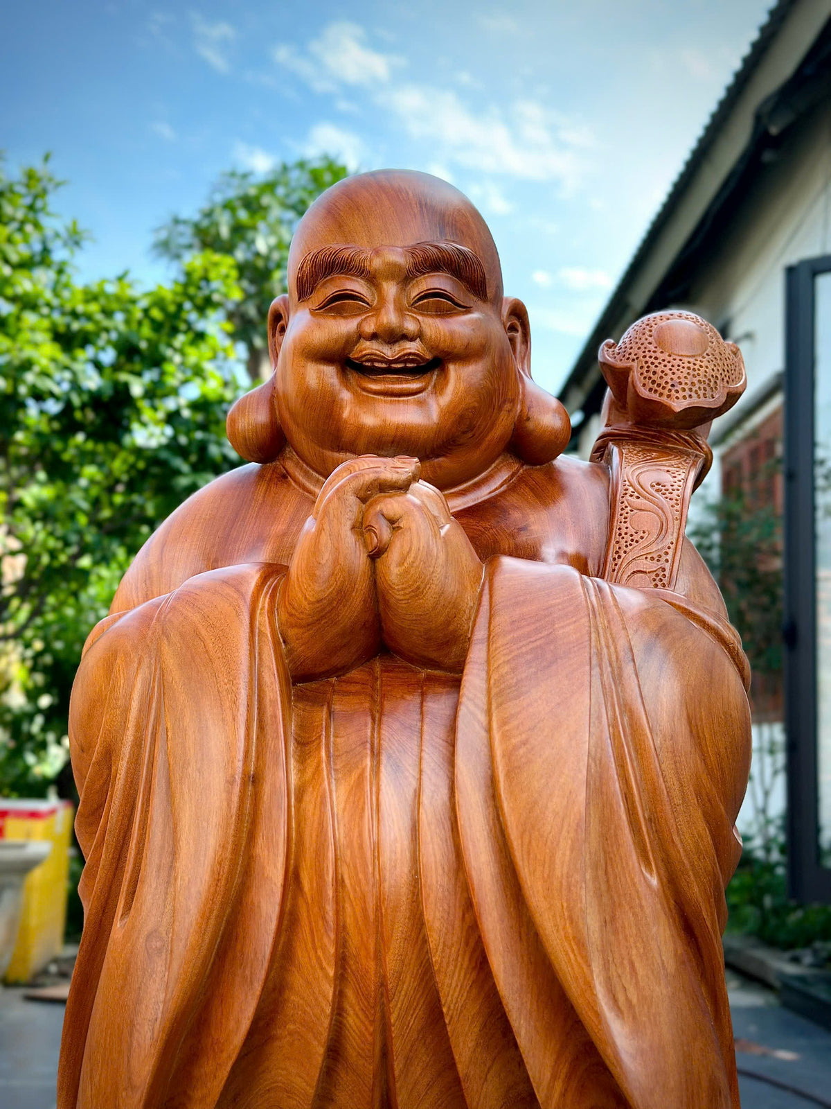 Tượng Di Lặc Chúc Phúc Gỗ Hương Đá - Cao 1m25
