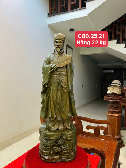 Tượng Khổng Minh Gỗ Trắc Xanh - Cao 80cm