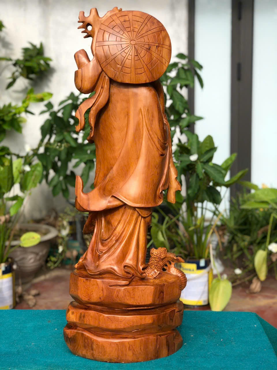Tượng Đạt Ma Quái Hải Gỗ Bách Xanh Cao 91cm