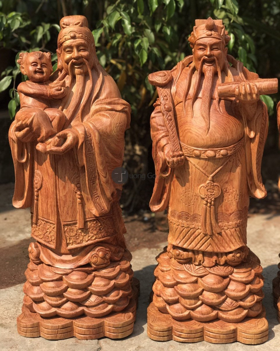 Tam Đa Phúc Lộc Thọ Gỗ Hương Đá