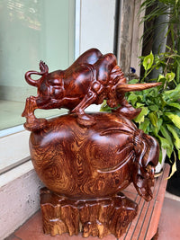 Tượng Bò Tót Gỗ Cẩm Việt Đứng Bao Tiền Vân Siêu Vip Cao 45cm