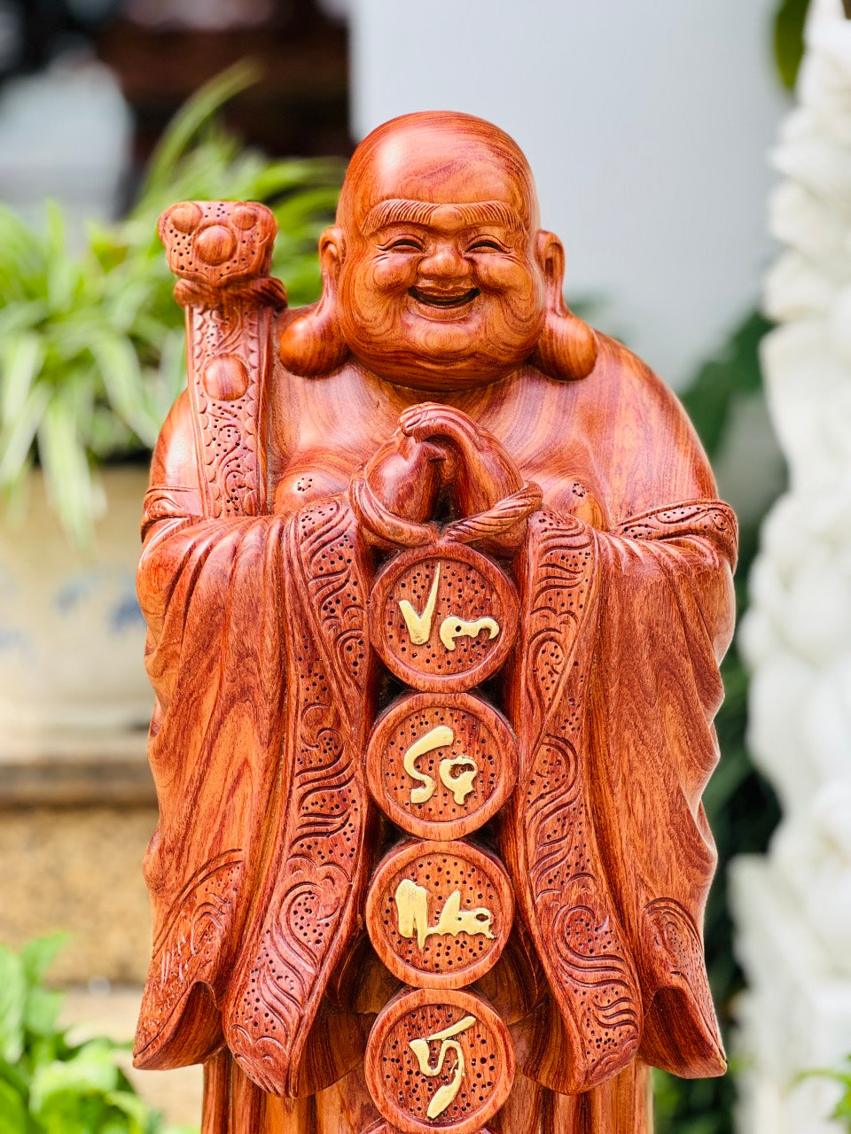 Tượng gỗ di lặc chúc phúc phong thủy cao 68cm