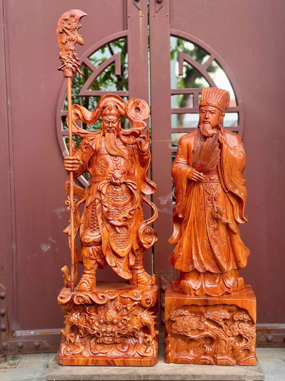 Cặp Tượng Gỗ Quan Công Và Khổng Minh Cao 80cm